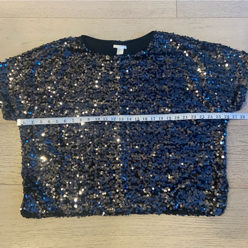 H&M Black Sequin Top Large Boxy Relaxed Party Evening NWOT - Picture 9 of 10